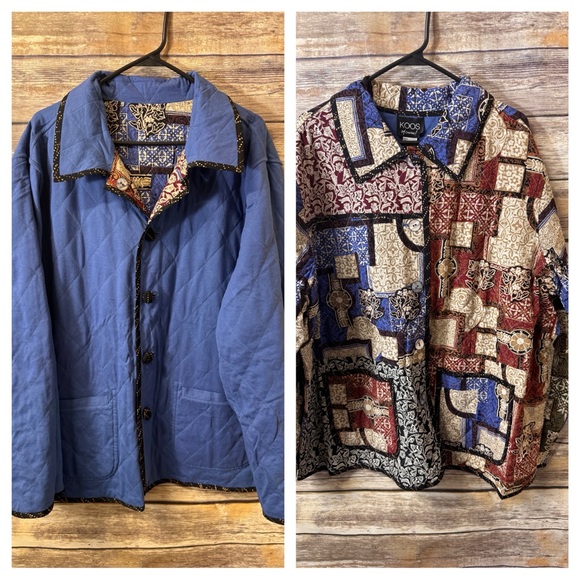 Koos of Course Reversible Quilted Silk Jacket size 2X Blue Red Button Front‎ NWT - Picture 2 of 7